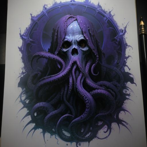 Cthulhu in Purple and Blue, Dark Fantasy Art
