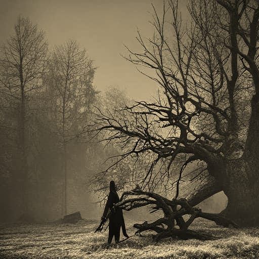 Underground Prison Corridor with Woman in Black