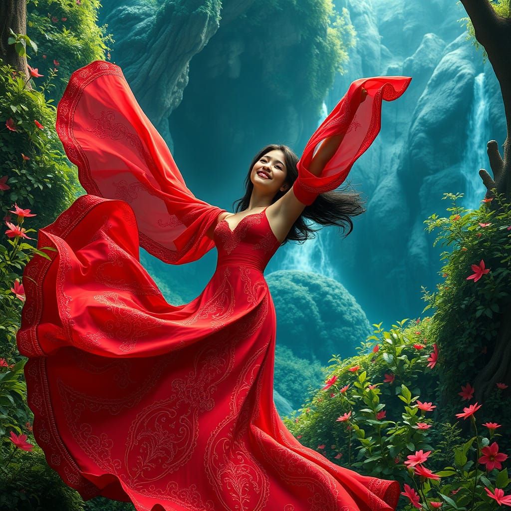 Vibrant Woman in Fantastical Environment in Unreal Engine 5