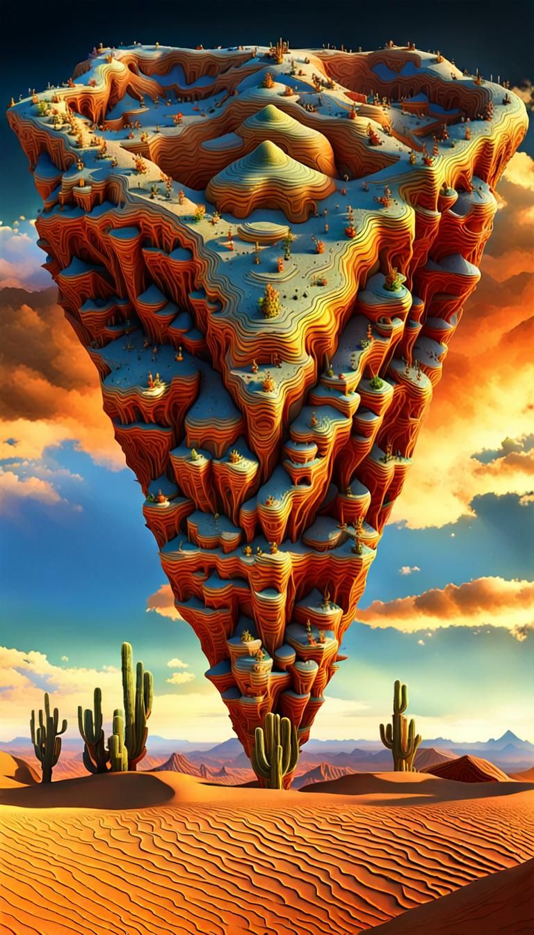 Surreal Desert Landscape with Impossible Triangle