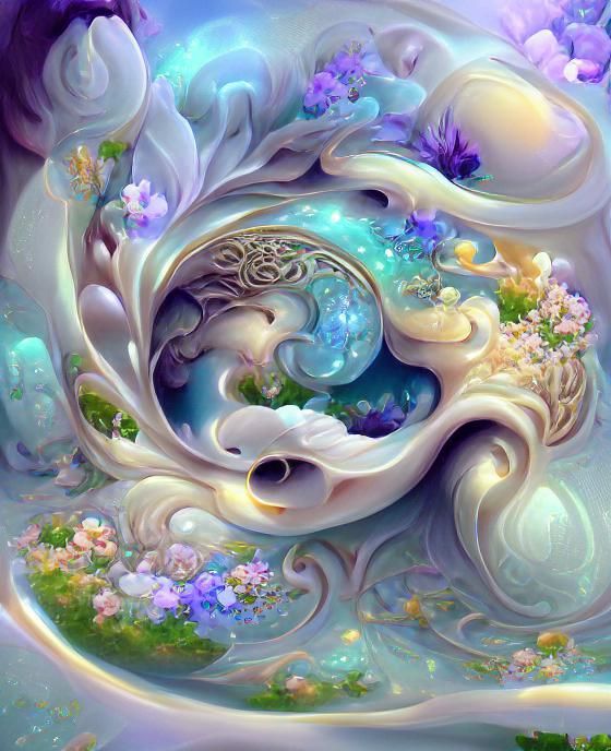 Yin Yang Chrysanthemum in Art Nouveau Style