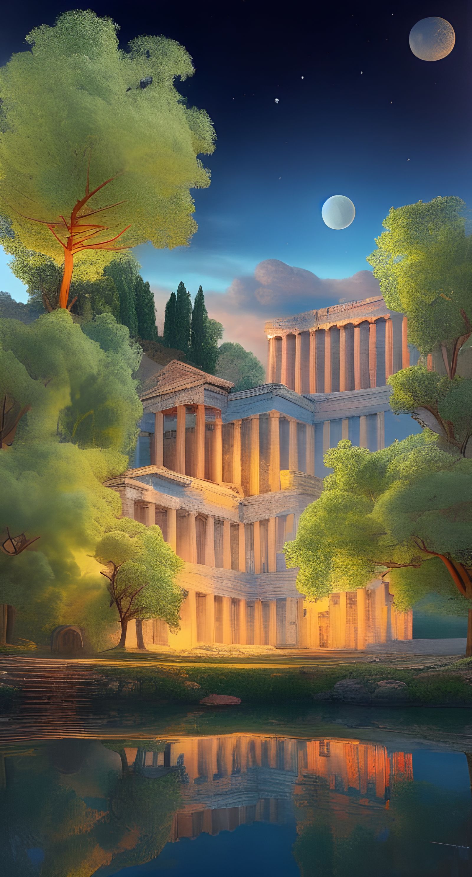 Floating Greek City with Red Stars in Unreal Engine