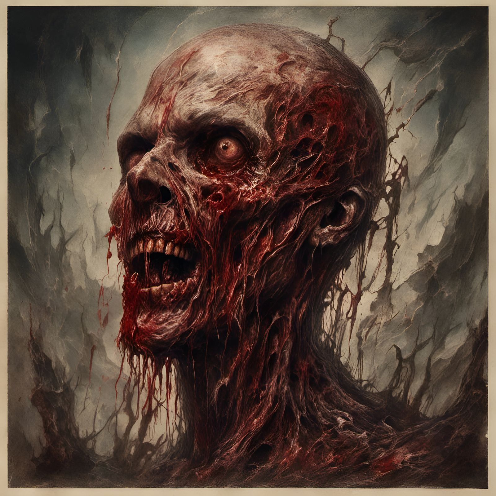 Bloody Zombie Head Formed From Human Intestines