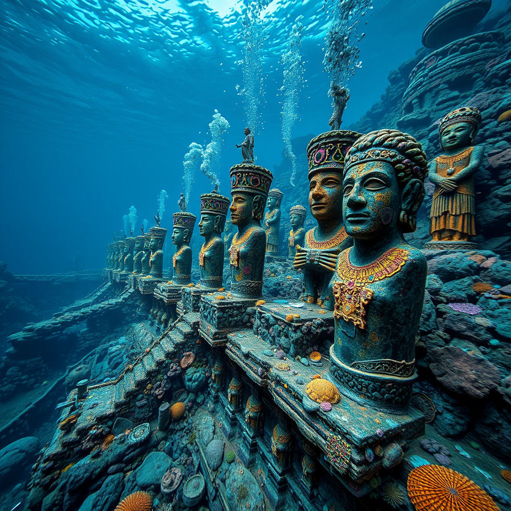 Colorful Submerged Civilizations and Statues in HDR