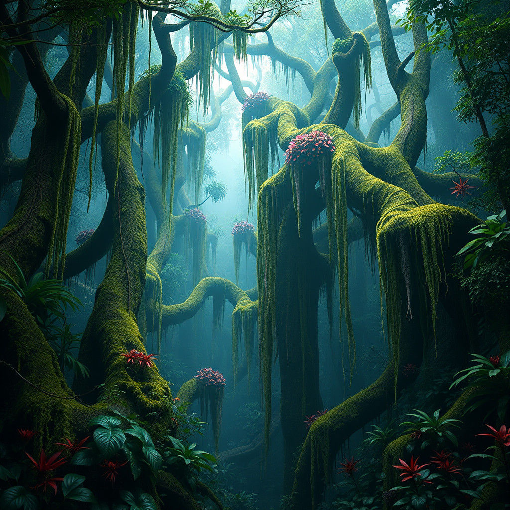 Lush Jungle Scene in Detailed Matte Painting Style