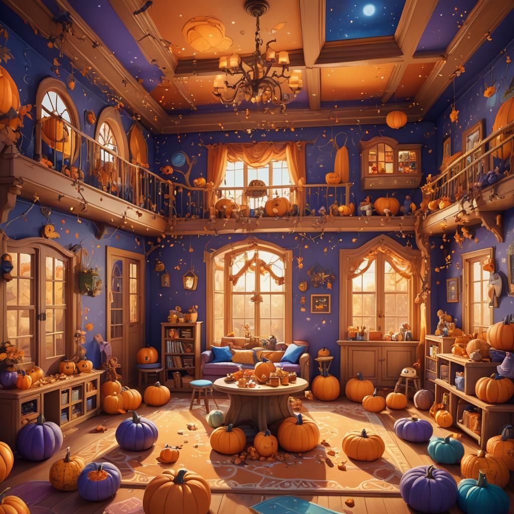 Pumpkin Spice Playroom: Whimsical Fantasy Concept Art