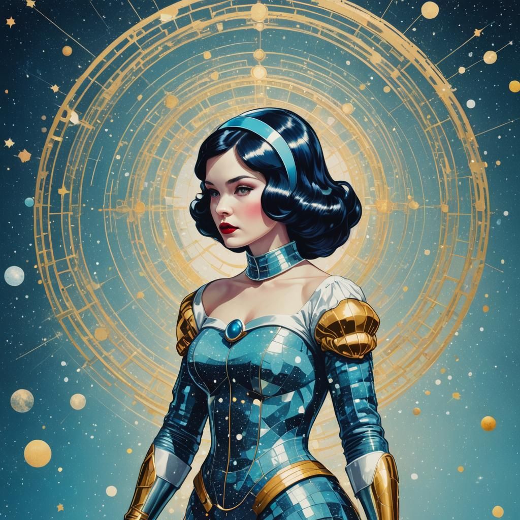 Snow White Space Mermaid in Pop Art Style