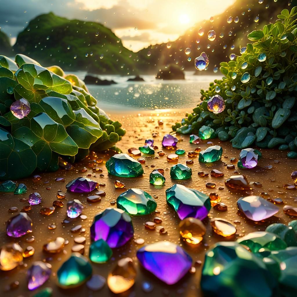 Gems in Serene Surrealist Landscape