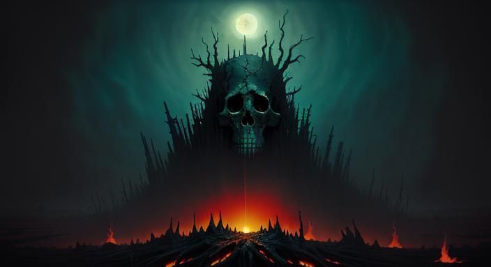 Eerie Skull Pile in Warm-Colored Surrealist Style