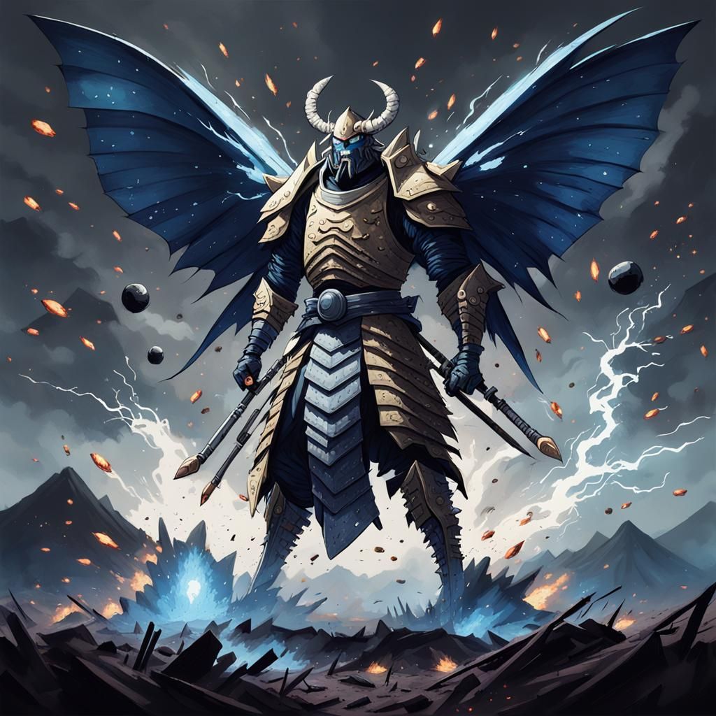 Armored Moth Monster on Battlefield, Rutkowski Style