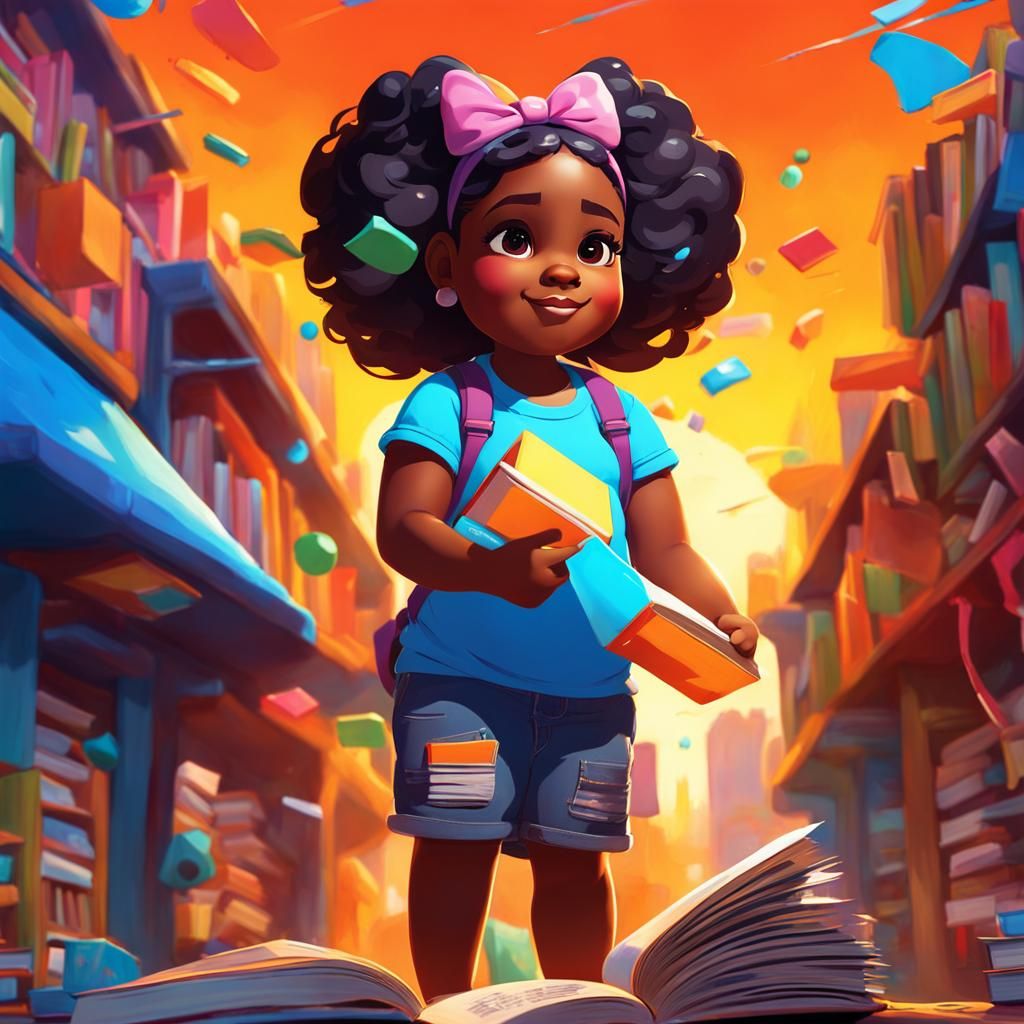 Girl at Library in Graffiti Art Style