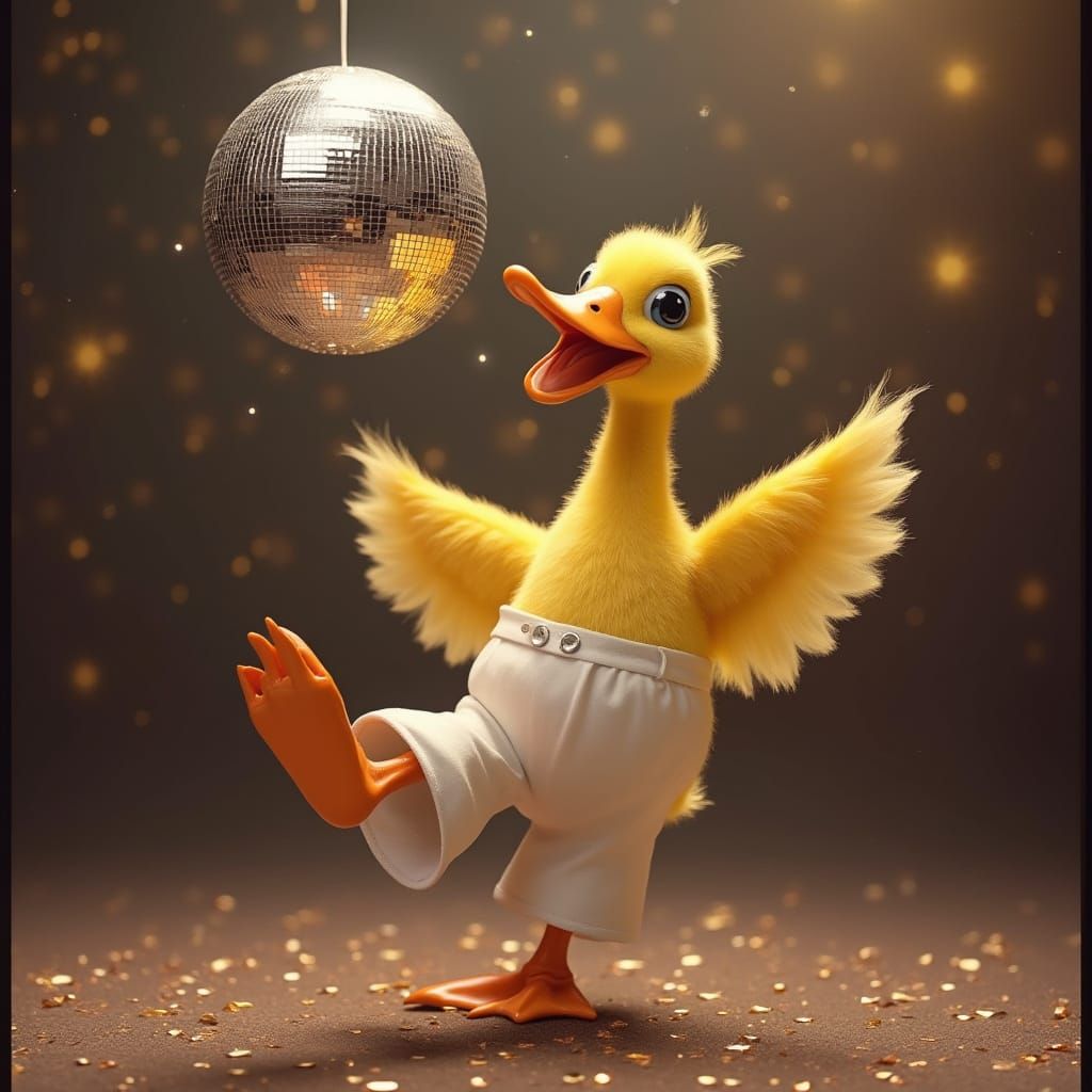 Disco Duck Dancing Under a Glittering Ball