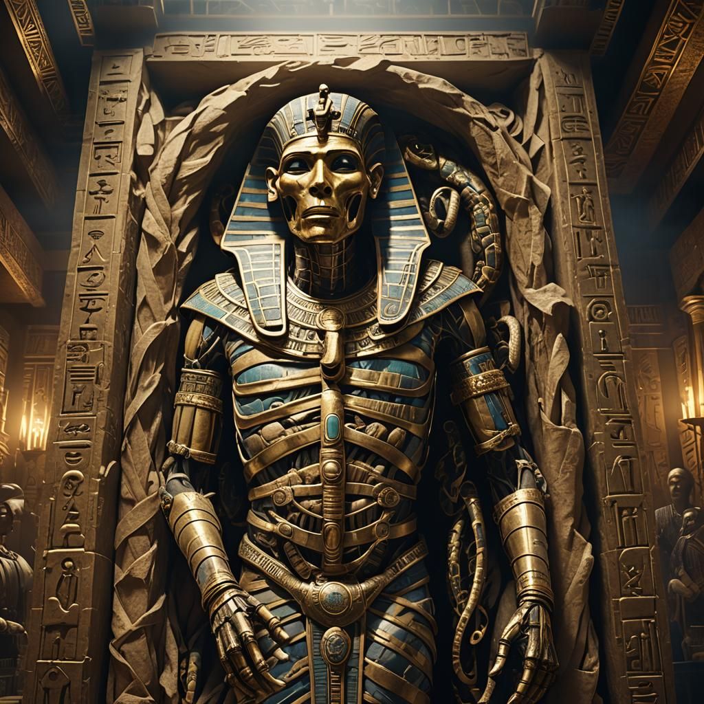 Sci-Fi Egyptian Mummy Emerges in Metallic Glory