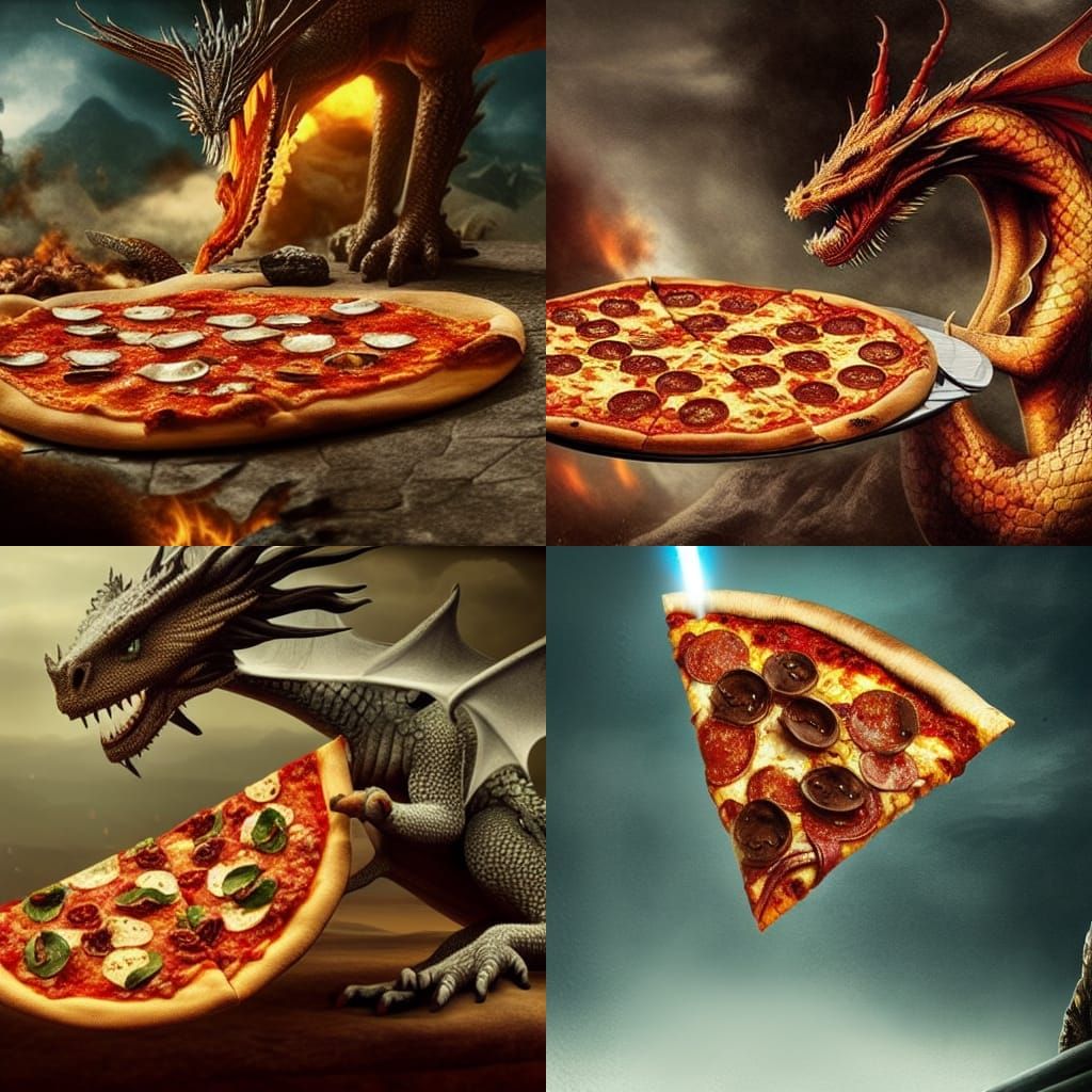 Dragon Eating Pizza: Epic Digital Painting