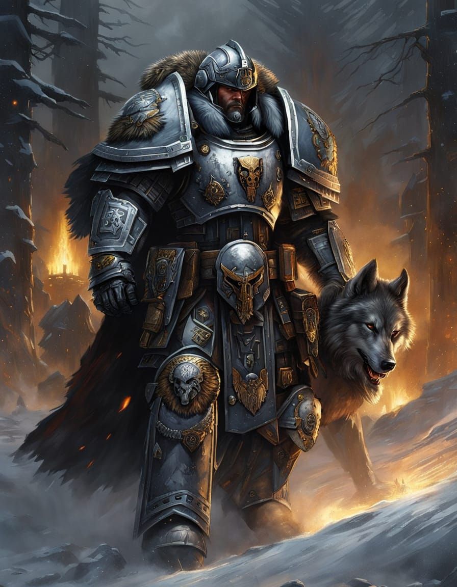 Space Wolf Super Soldier in Warhammer 40k Style