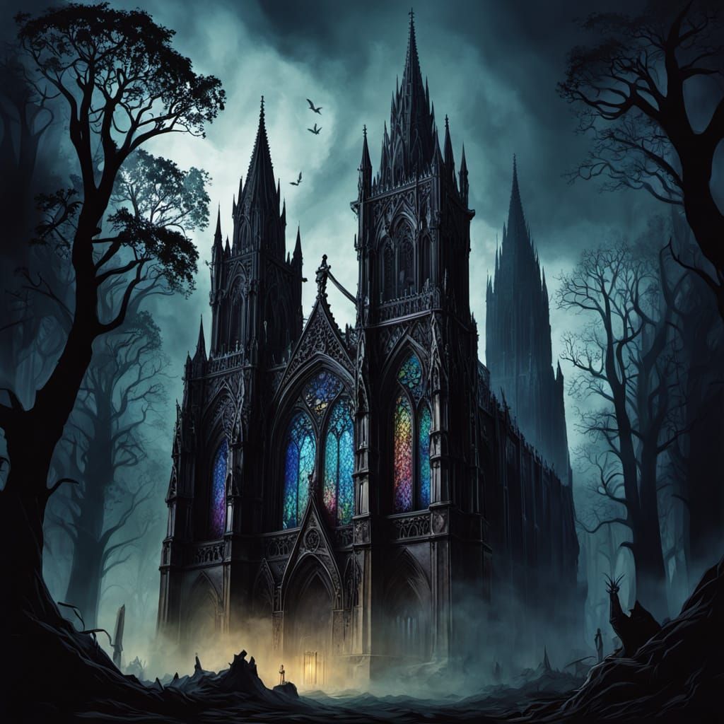 Gothic Cathedral in Mist: A Dark Fantasy Illustration