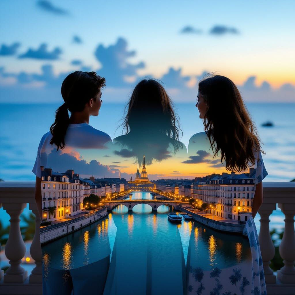 Teenagers' Double Exposure: Caribbean Terrace Meets Paris Me...