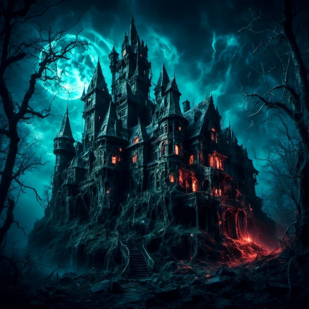 Horror Castle with Spectral Lights