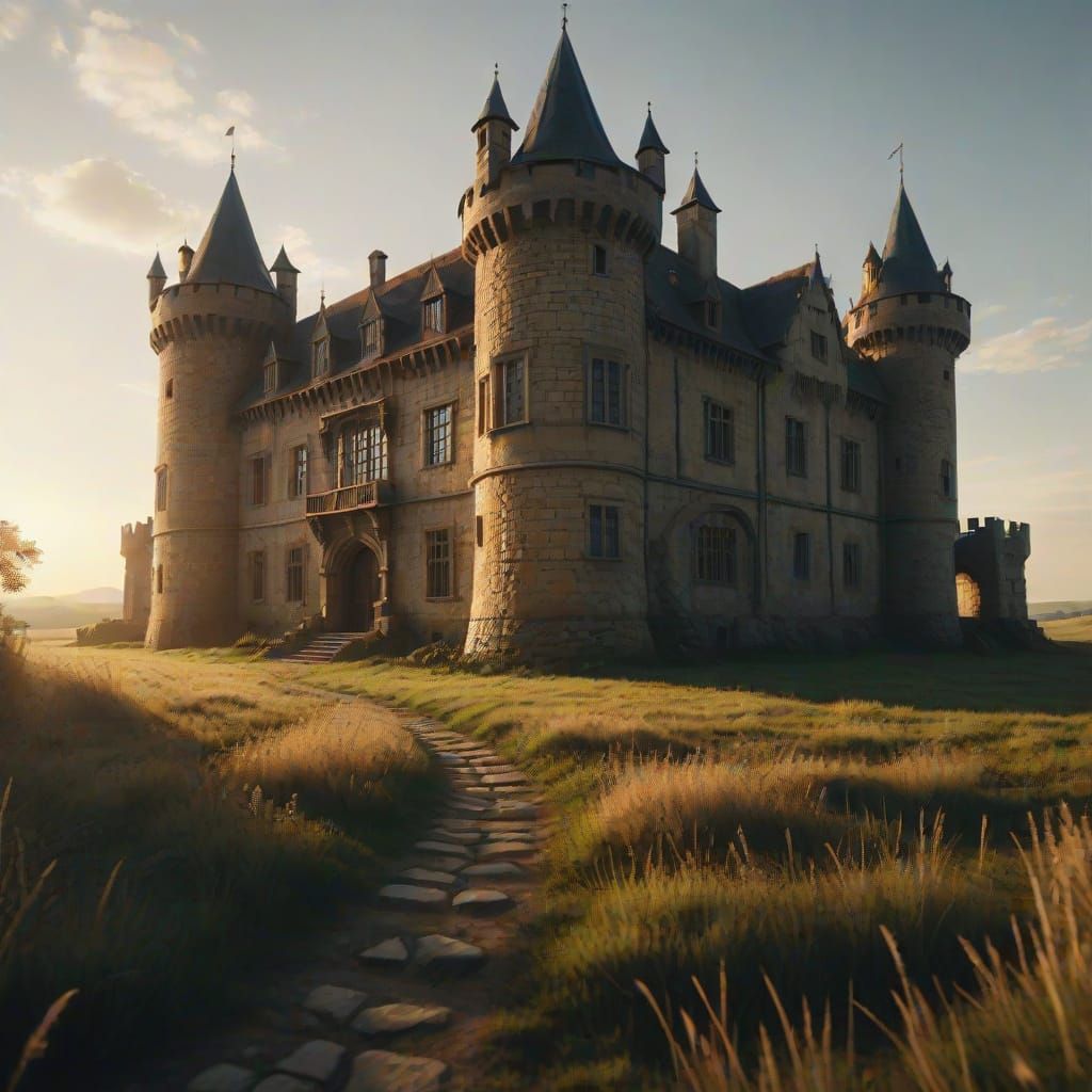 Medieval Palace Illuminated by Golden Hour Light