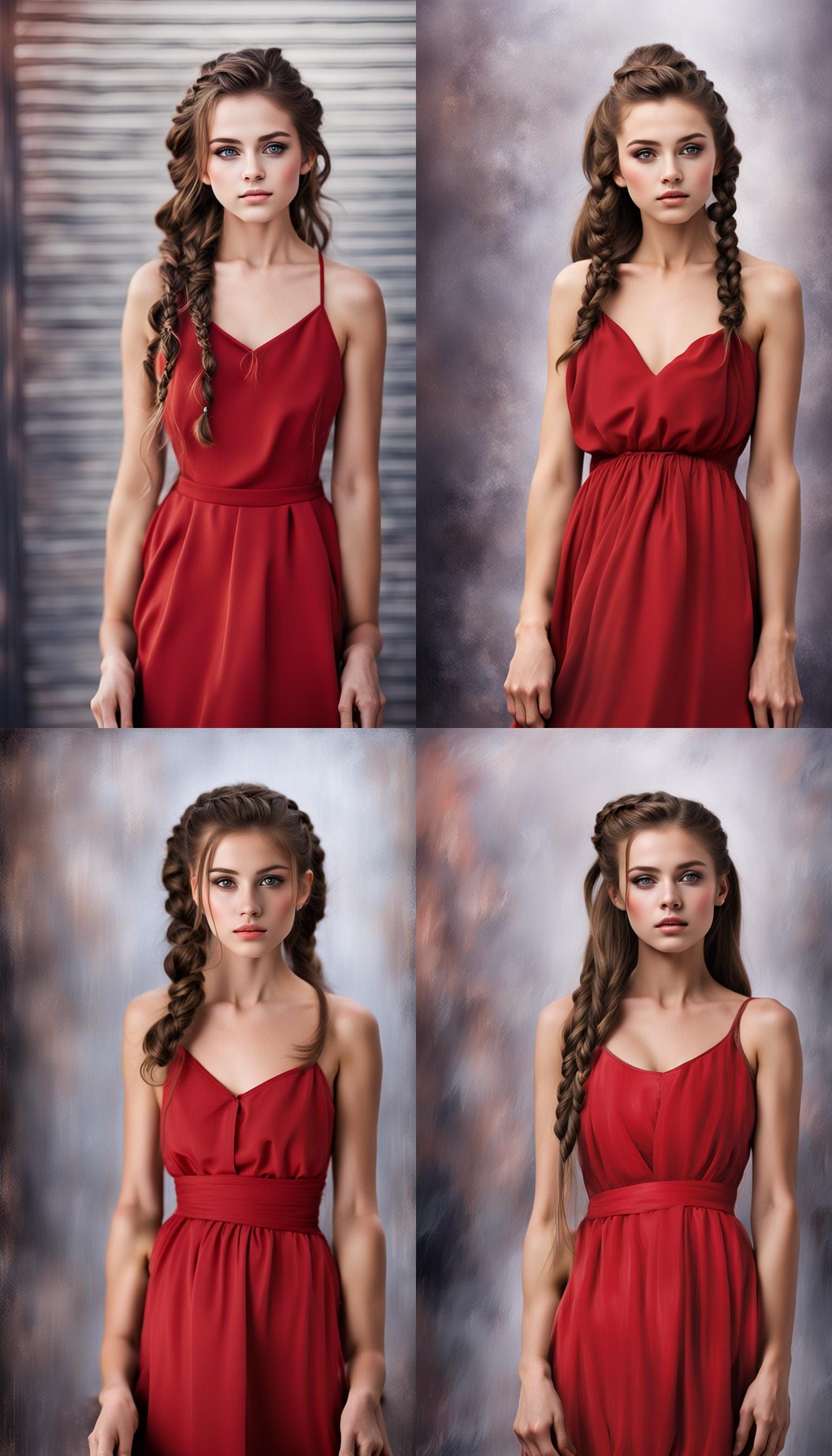 Elegant Teen in Red Gown, Graffiti Art Style