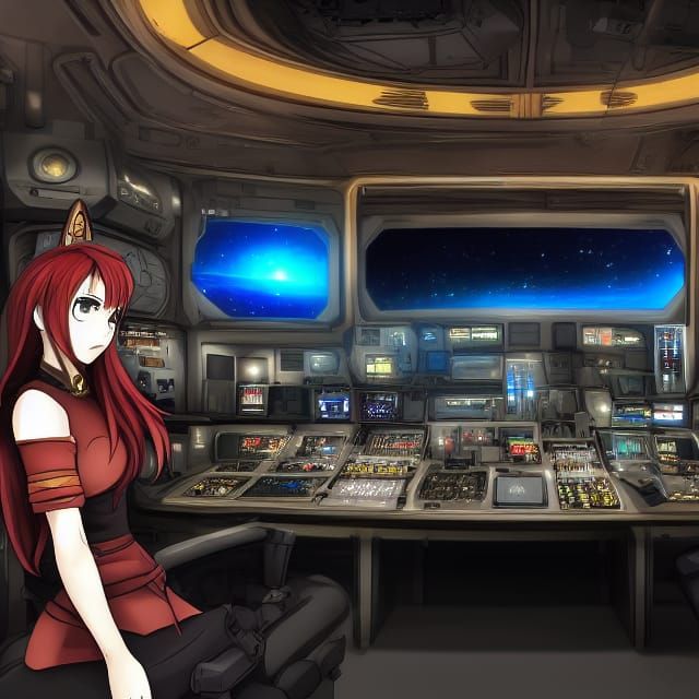 Steampunk Anime Spaceship Control Room with Fox and Raccoon