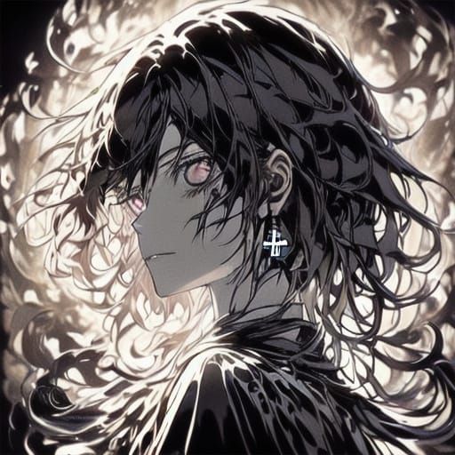 Dark Anime Girl in Fog with Cross