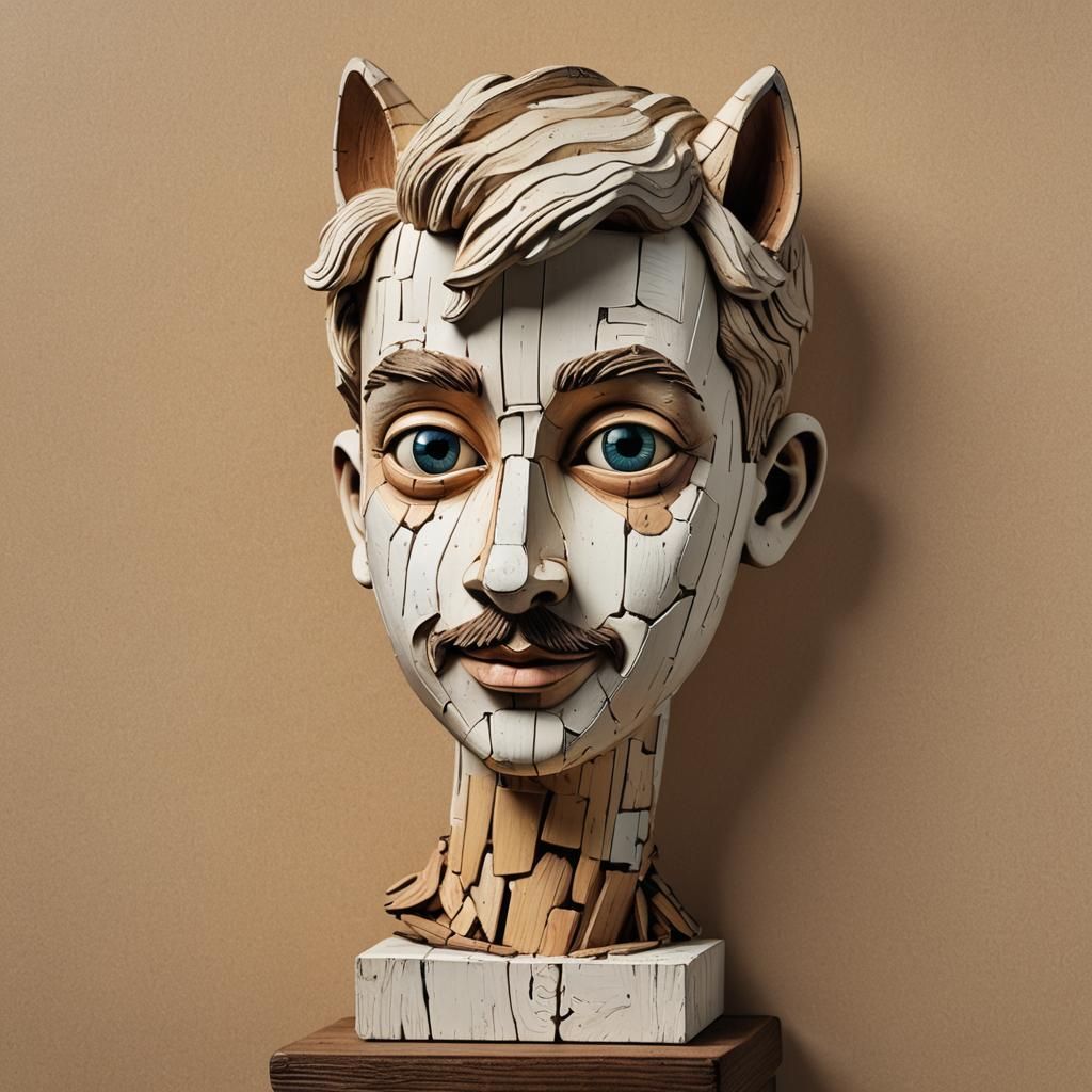 Hyperrealistic Wood Sculpture of a Bookish Child