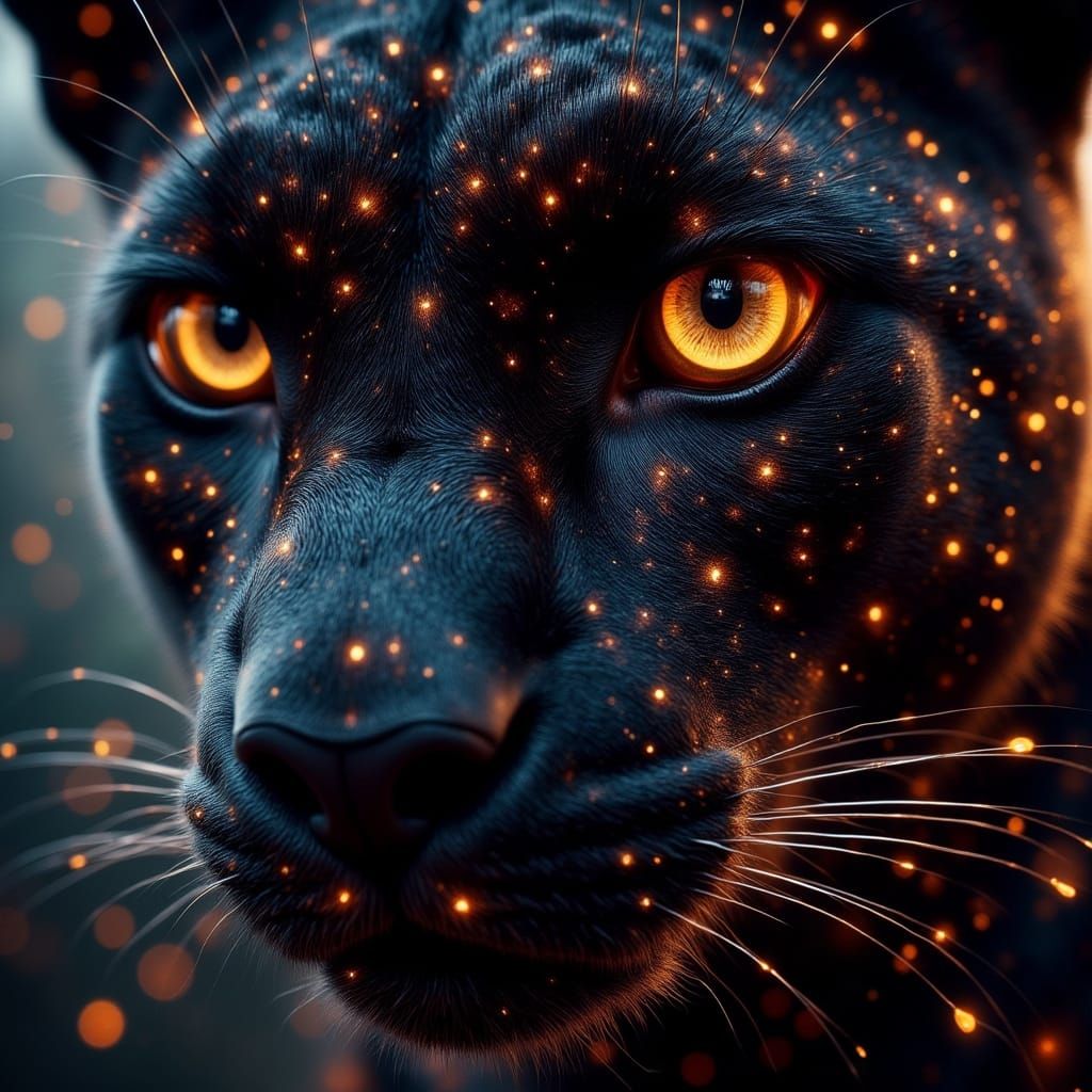 Black Panther Portrait with Glowing Runes