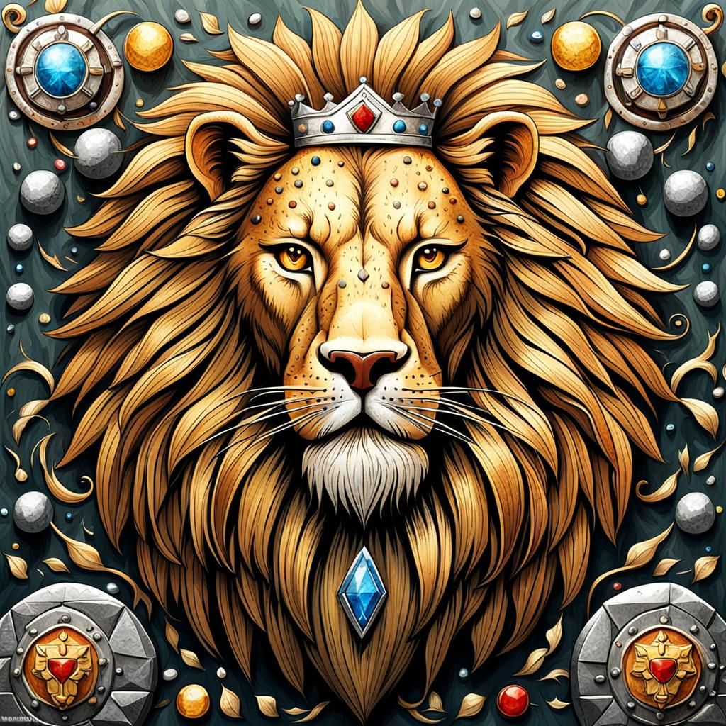 Heraldic Lion Rampant with Shield Elements