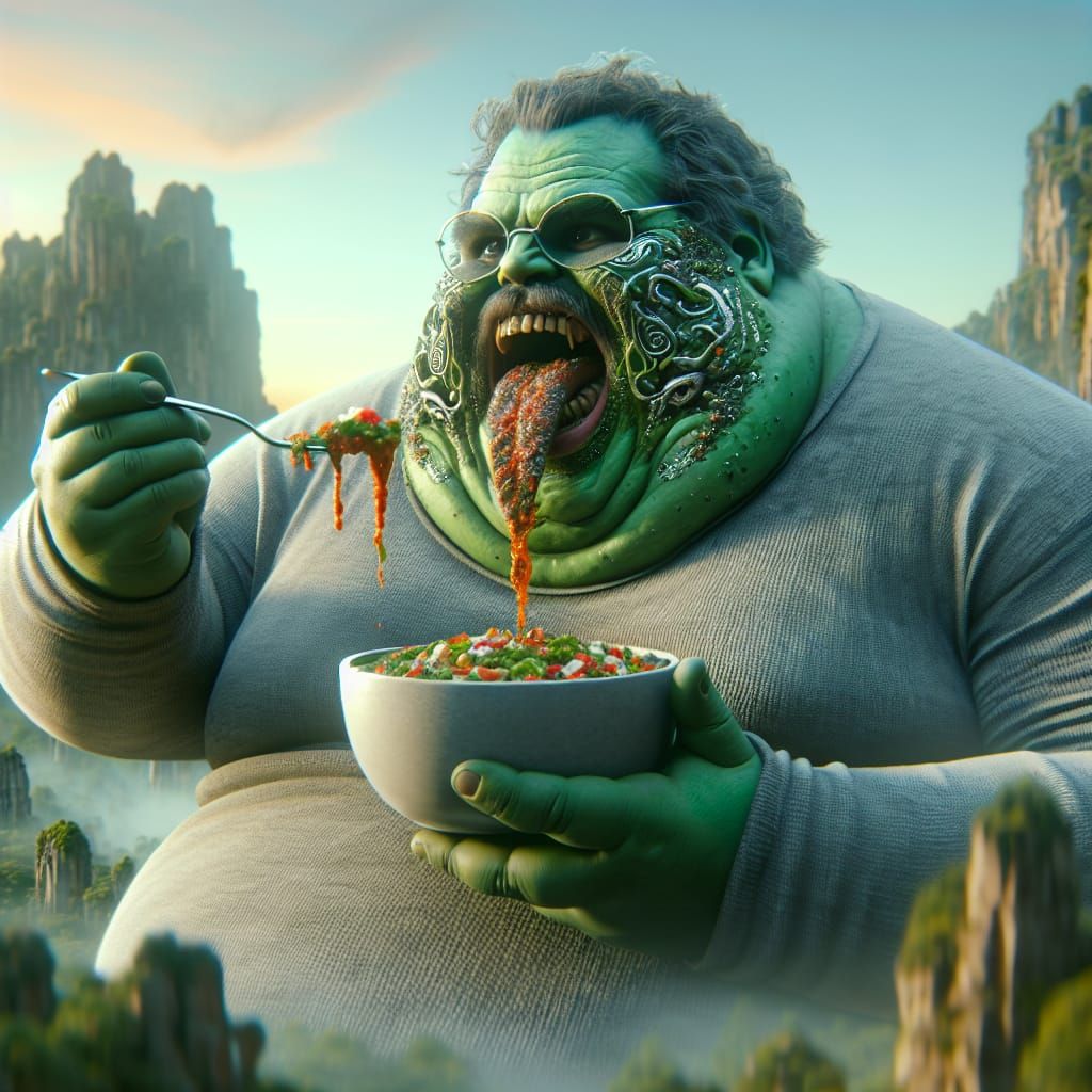 Freaky Green Man Eating Chili