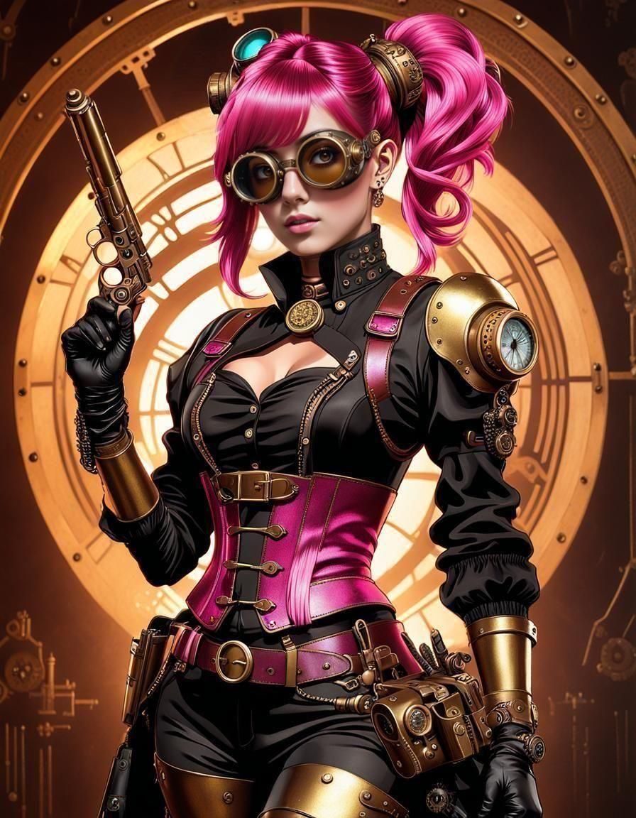 Steampunk Artificer with Metallic Eyes and Revolver