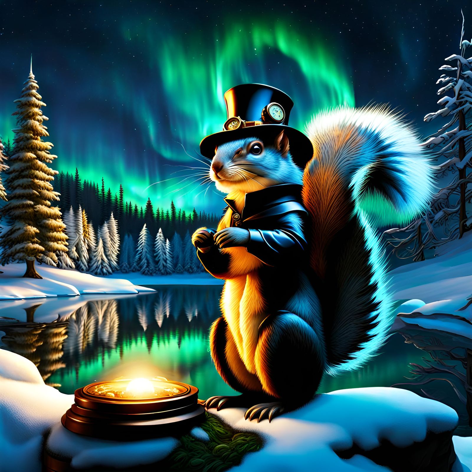 Steampunk Squirrels in Winter Wonderland Aurora