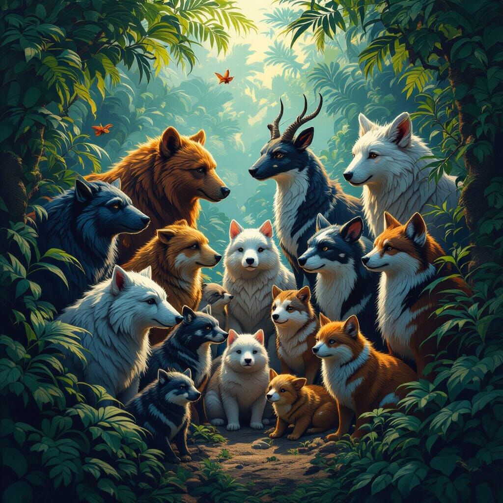 Detailed Animal Menagerie in a Matte Painting Style