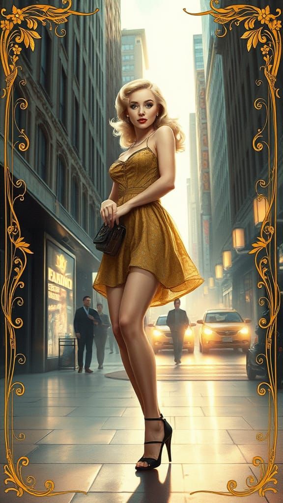 Blond Pin-Up in Ethereal Art Nouveau Style