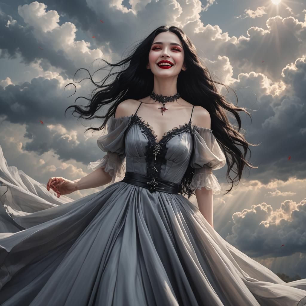 Vampire Woman in Ballroom Dress with Cross