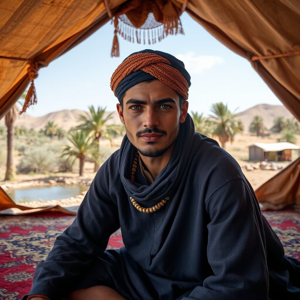 Tuareg Man at Oasis Entrance in Game Art Style