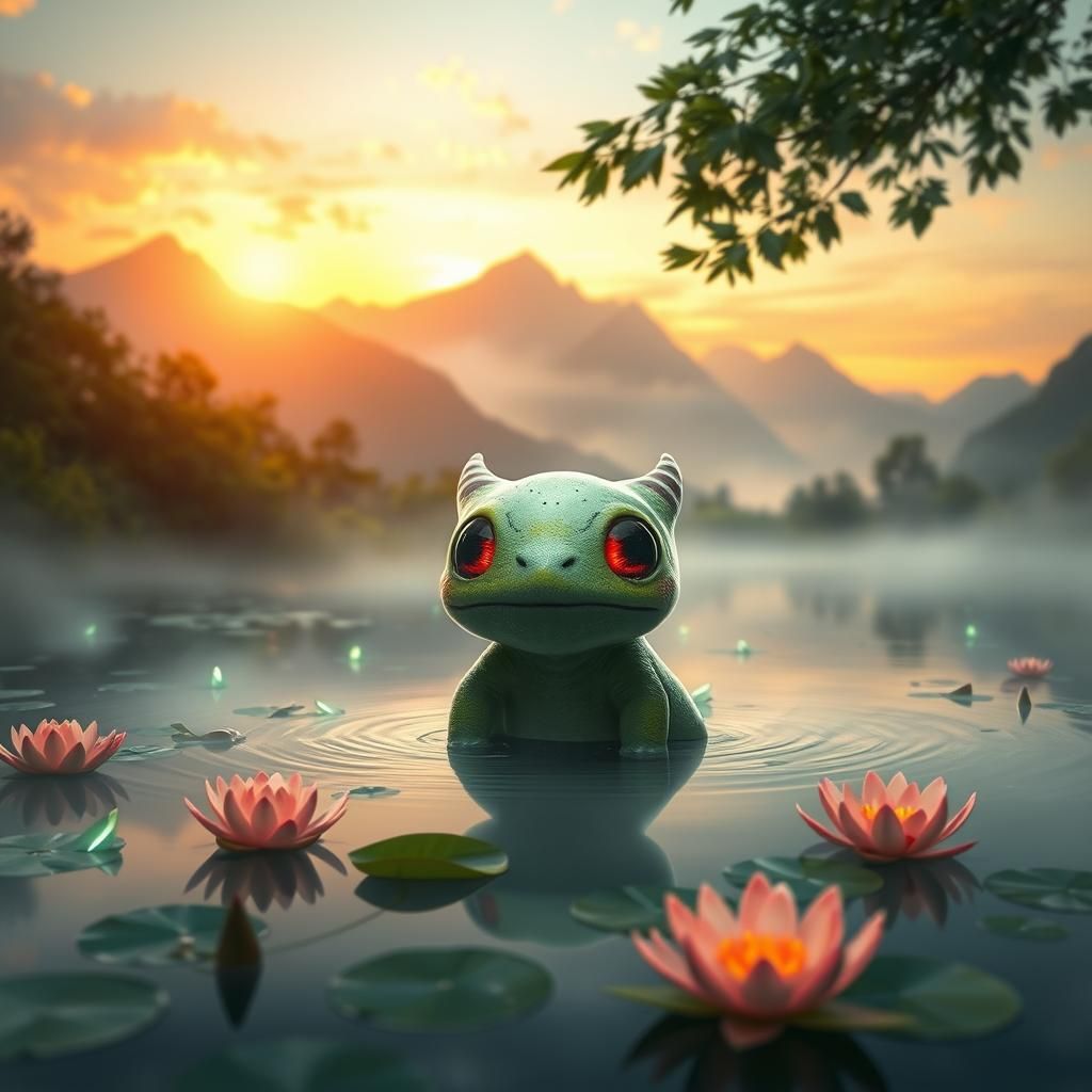 Cute Nessy in Misty Lake, 3D Anime Concept