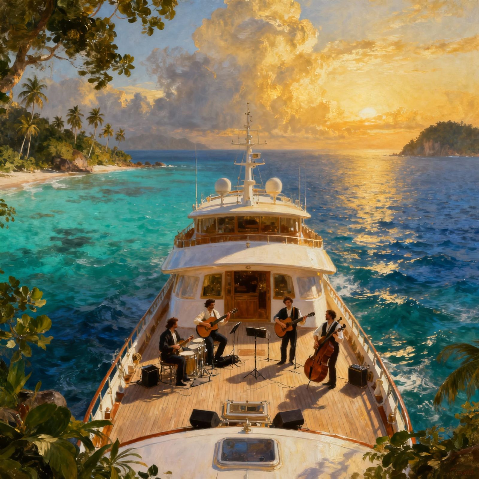 Orchestra on Yacht in Thailand Golden Hour
