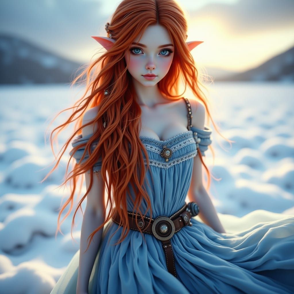 Renaissance-Style Beauty in Tundra Landscape