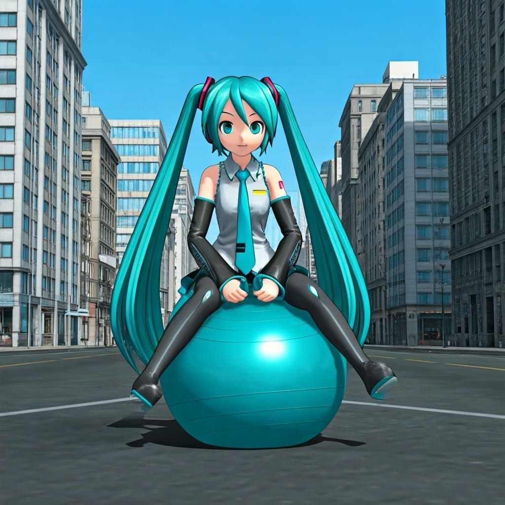 Vibrant Cityscape with Hatsune Miku in Mid-Bounce