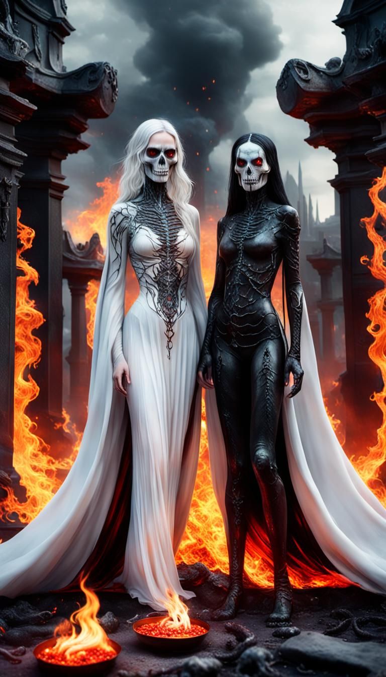 Two Goddess Sisters Conjure Flames in Graveyard