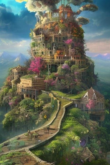 Overgrown Ruins of a Fantasy Mountain Fortress