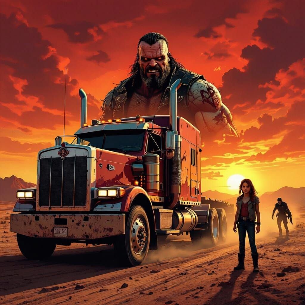 Post-Apocalyptic Trucker and Girl Battle Zombie Raiders