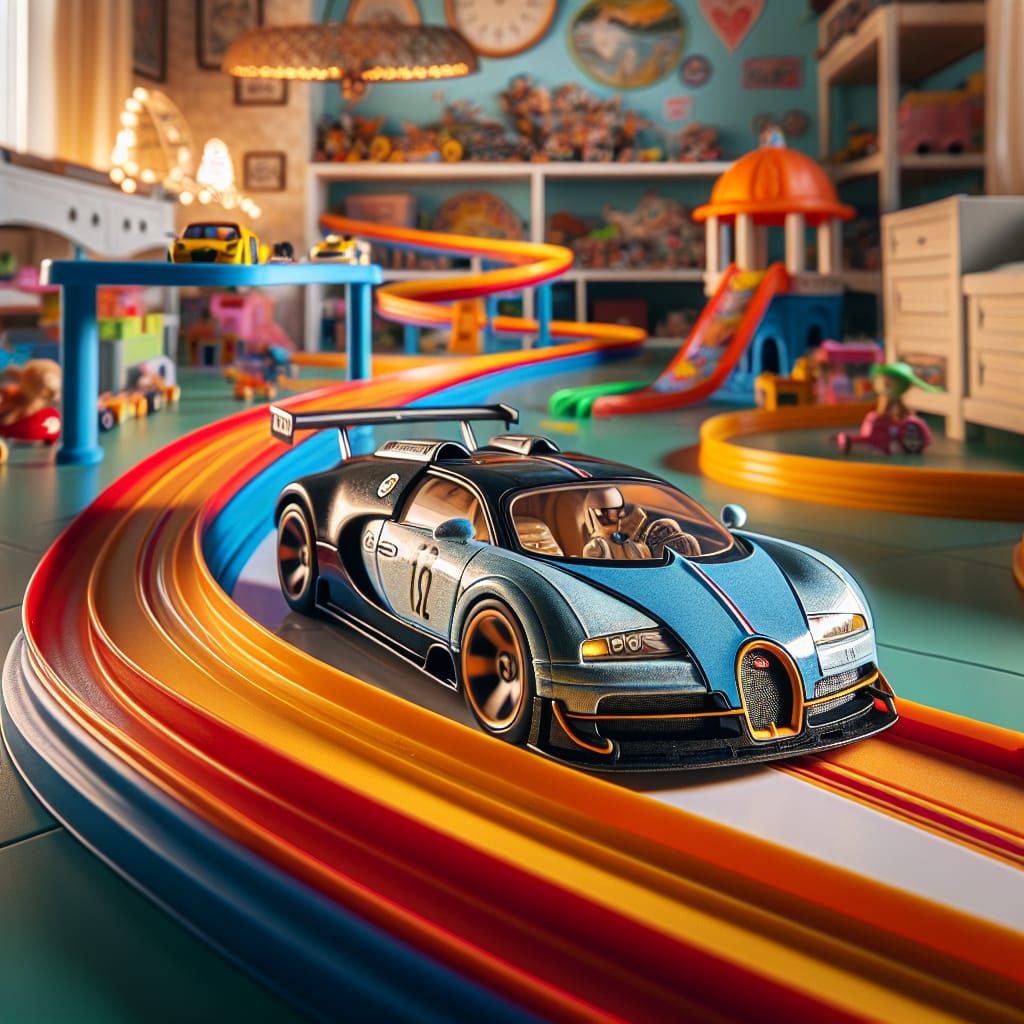 Bugatti EB 110 Races in Playroom, Hot Wheels Style