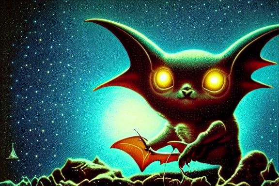 Biomechanical Bat Portrait in a Magical Cave