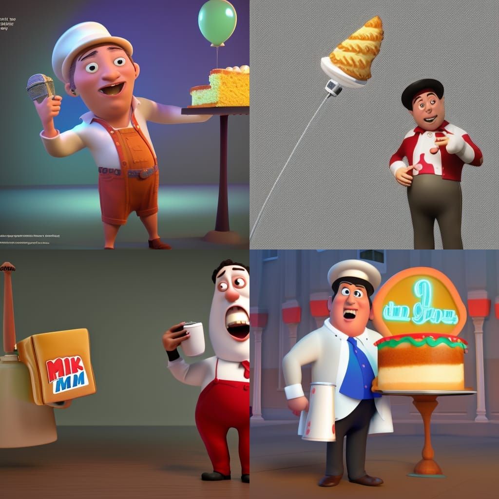 Tom Jones Milkman Croons to Cake: Pixar-Style 3D Art