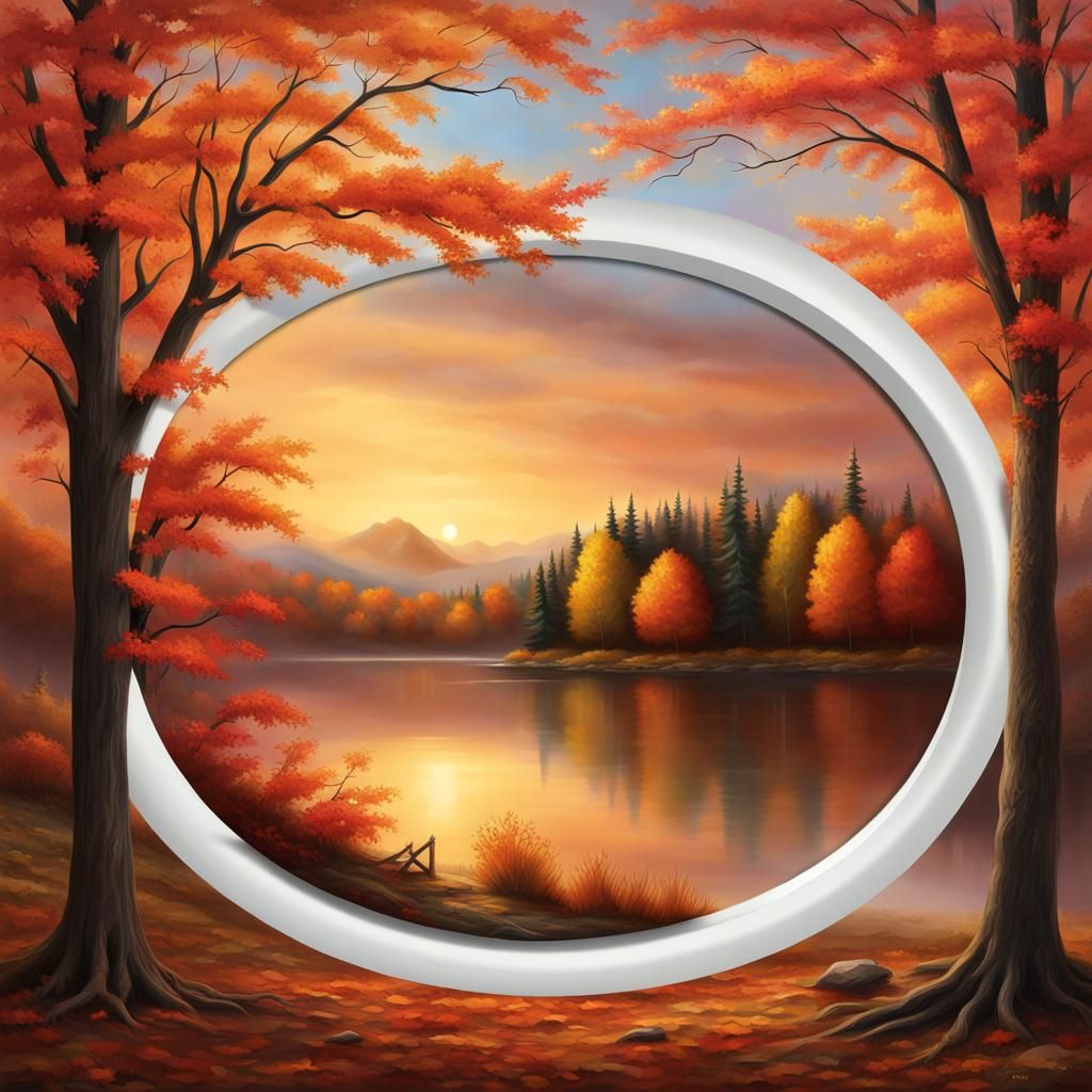 Autumn Maple Tree in a Tranquil Lake Landscape