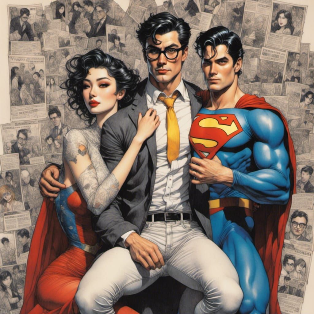 Clark Kent and Superman in Watercolor Comic Style