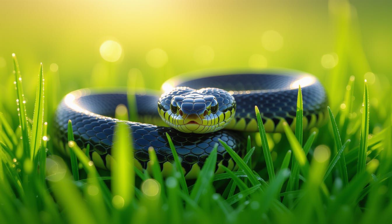 Photorealistic Adder Snake in Vibrant Green Grass