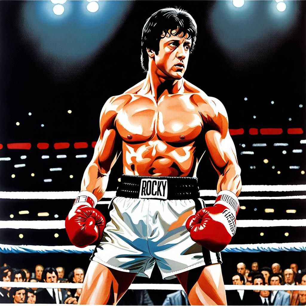 Rocky Balboa Boxing: Hyperrealistic 16k Illustration